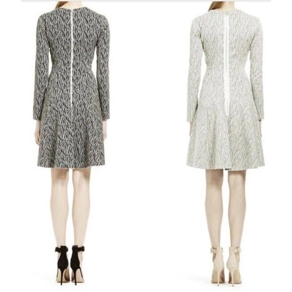 NEW LEILA ROSE Long Sleeve Reversible Seamed Fit & Flare Dress Sz 10 Black Ivory - Picture 4 of 14